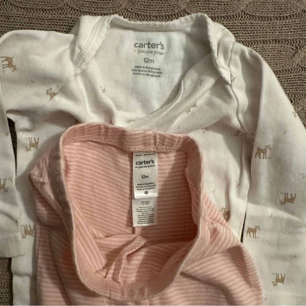 EUC Carter’s Unisex Baby Outfit Set, Deer Pinstripe, 12 Months
